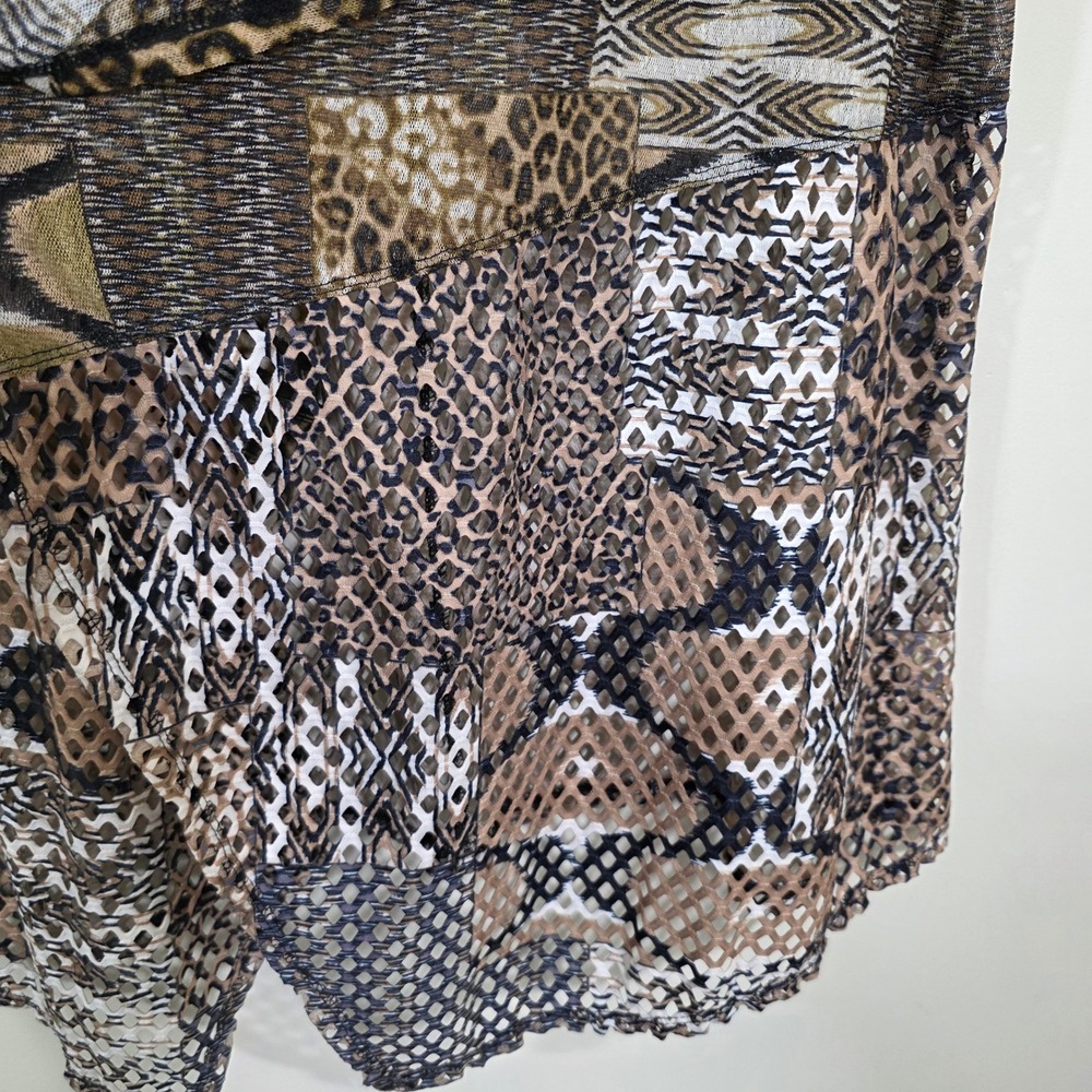 Multiples Womens Vest Animal Print Mesh Draped Open Front Sleeveless Brown Sz M - Picture 6 of 13